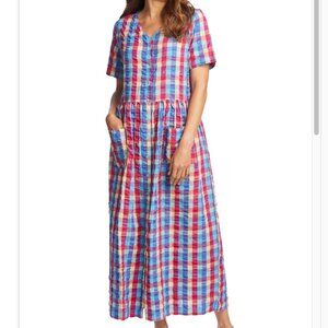 Only Necessities Seersucker Lounger Dress Large Multi Gingham Muumuu Pockets